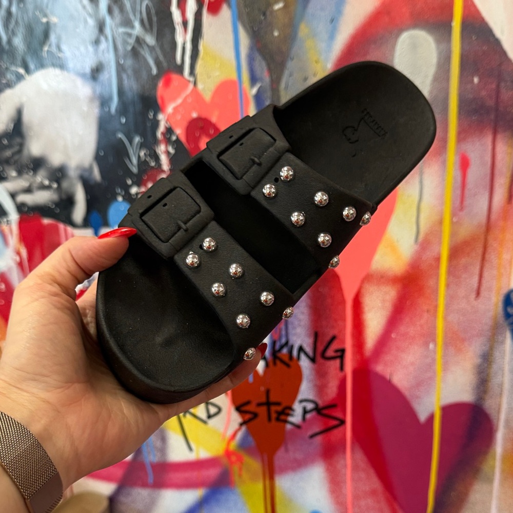 Black Studded Slide Sandals